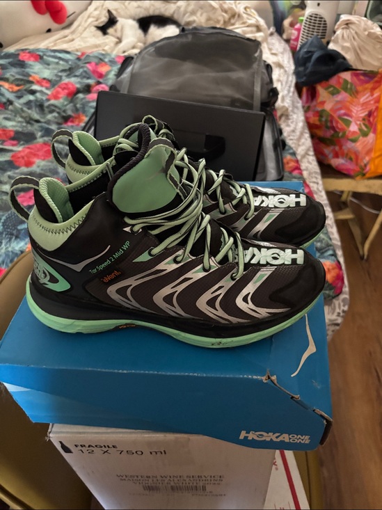 Hoka High-Top Trail Sneakers in Mint Green and Black